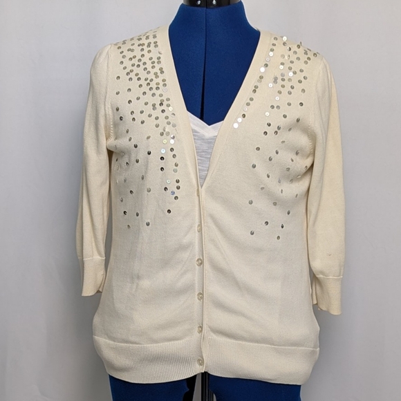 Elegant Cream Women's Sweater with Sequin Design - Picture 1 of 9